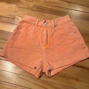 Shein distressed orange jean shorts, XS